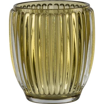 Glas Teelichthalter, gerillt, 8,5x9,5cm, gelb