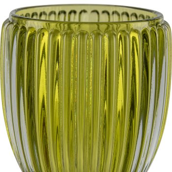 Glass tealight holder, grooved, 8.5x9.5cm, green