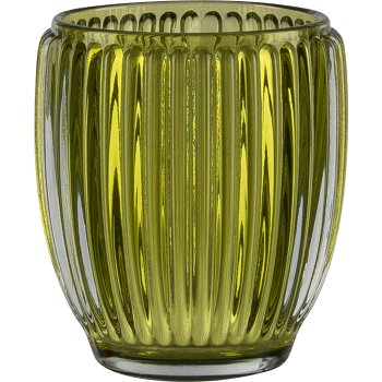 Glass tealight holder, grooved, 8.5x9.5cm, green