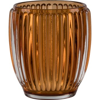 Glass tealight holder, grooved, 8.5x9.5cm, orange