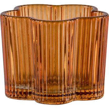 Glass tealight holder, flower shape, fluted, 8x6cm, orange