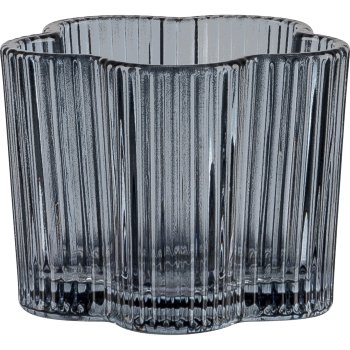 Glass tealight holder, flower shape, fluted, 8x6cm, pigeon blue