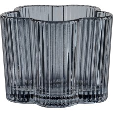 Glass tealight holder, flower shape, fluted, 8x6cm, pigeon blue