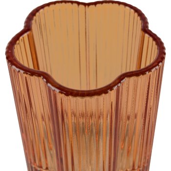 Glas Teelichthalter, Blütenform, gerillt, 7,5x8,5cm, orange