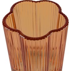 Glas Teelichthalter, Blütenform, gerillt, 7,5x8,5cm, orange