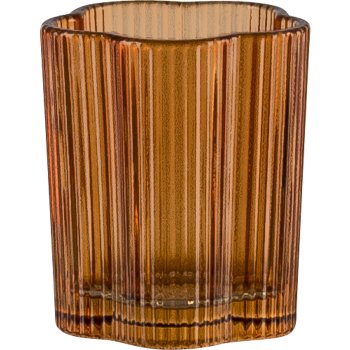 Glas Teelichthalter, Blütenform, gerillt, 7,5x8,5cm, orange