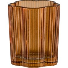 Glas Teelichthalter, Blütenform, gerillt, 7,5x8,5cm, orange