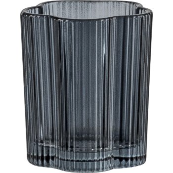 Glass tealight holder, flower shape, fluted, 7.5x8.5cm, pigeon blue