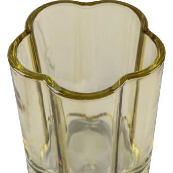 Glas Teelichthalter, Blütenform, 8x6cm, gelb