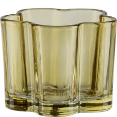 Glass tealight holder, flower shape, 8x6cm, yellow