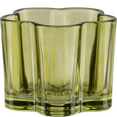 Glass tealight holder, flower shape, 8x6cm, green