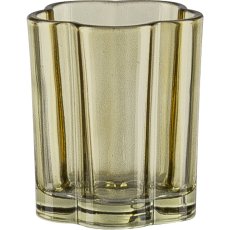 Glass tealight holder, flower shape, 7.5x8.5cm, yellow