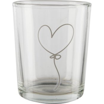 Glass tealight holder, heart motif, 5.5x7cm, clear
