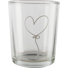 Glass tealight holder, heart motif, 5.5x7cm, clear