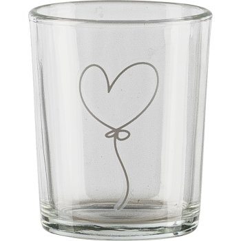 Glass tealight holder, heart motif, 5.5x7cm, clear