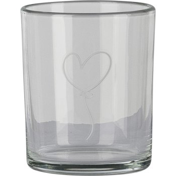 Glass tealight holder, heart motif, 7x8.5cm, clear