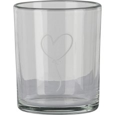 Glass tealight holder, heart motif, 7x8.5cm, clear