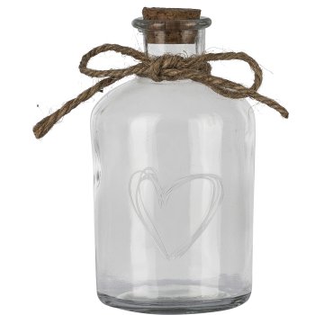 Glasflasche, mit Schleife & Herzmotiv, 7,5x14cm, klar