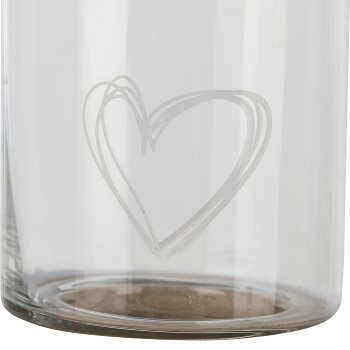 Glass lantern, on wooden base, heart motif, 9x12cm, clear