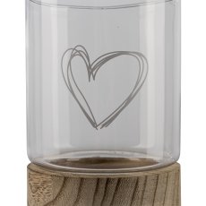 Glass lantern, on wooden base, heart motif, 11.5x16cm, clear
