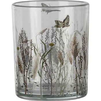 Glass tealight holder, floral motif, 7x8.5cm, pale pink