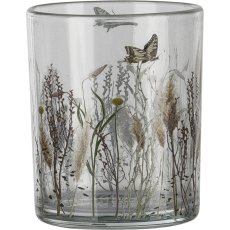Glas Teelichthalter, Blumenmotiv, 7x8,5cm, rosa