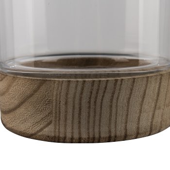 Glas Windlicht CLASSIC, auf Hozfuß, 13x21cm, natur