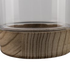 Glas Windlicht CLASSIC, auf Hozfuß, 13x21cm, natur