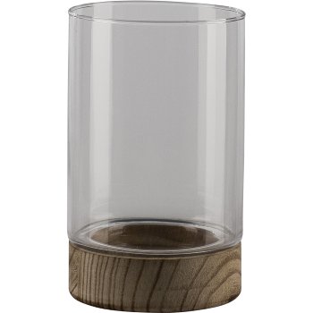 Glas Windlicht CLASSIC, auf Hozfuß, 13x21cm, natur
