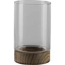 Glas Windlicht CLASSIC, auf Hozfuß, 13x21cm, natur
