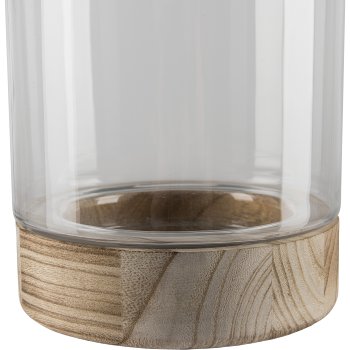 Glass lantern CLASSIC, on wooden base, 15x25cm, natural