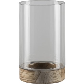 Glass lantern CLASSIC, on wooden base, 15x25cm, natural