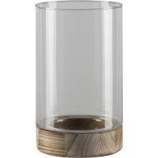 Glas Windlicht CLASSIC, auf Hozfuß, 15x25cm, natur