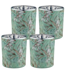 Glass tealight INSTYLE with print, 4/box, 7x7x8.5cm, light green, Lepuro