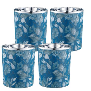 Glas Teelicht INSTYLE mit Print, 4/Box, 7x7x8,5cm, royalblau, Lepuro