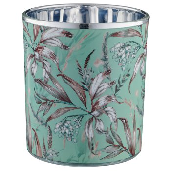 Glas Teelicht INSTYLE mit Print, 9x9x10cm, hellgrün, Lepuro
