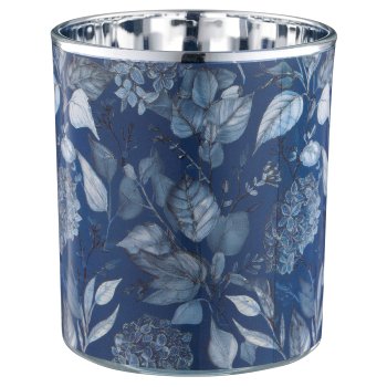 Glass tealight INSTYLE with print, 9x9x10cm, royal blue, Lepuro