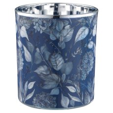 Glas Teelicht INSTYLE mit Print, 9x9x10cm, royalblau, Lepuro
