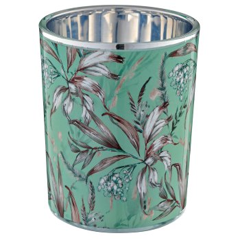 Glas Windlicht INSTYLE mit Print, 10x10x12,5cm, hellgrün, Lepuro
