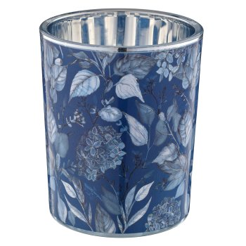 Glas Windlicht INSTYLE mit Print, 10x10x12,5cm, royalblau, Lepuro