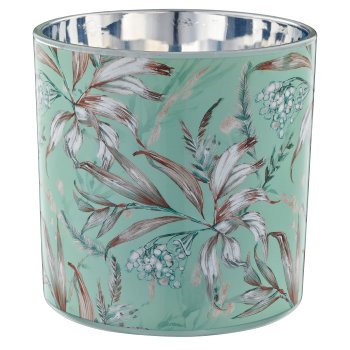 Glass lantern INSTYLE with print, 15x15x15cm, light green, Lepuro