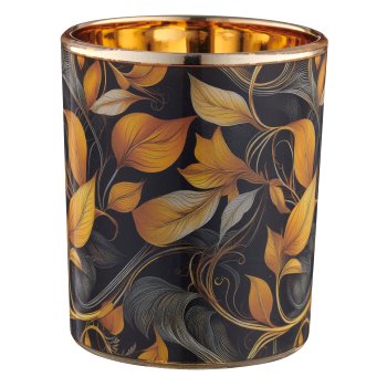 Glas Windlicht INSTYLE mit Print, 7x7x8,5cm, schwarz, 4/Box 33,5x7,5x9cm, Lepuro