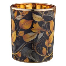 Glas Windlicht INSTYLE mit Print, 7x7x8,5cm, schwarz, 4/Box 33,5x7,5x9cm, Lepuro