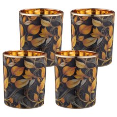 Glas Windlicht INSTYLE mit Print, 7x7x8,5cm, schwarz, 4/Box 33,5x7,5x9cm, Lepuro