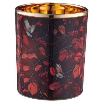 Glas Windlicht INSTYLE mit Print, 7x7x8,5cm, dunkelbraun, 4/Box 33,5x7,5x9cm, Lepuro