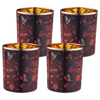 Glas Windlicht INSTYLE mit Print, 7x7x8,5cm, dunkelbraun, 4/Box 33,5x7,5x9cm, Lepuro