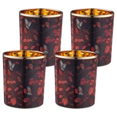 Glas Windlicht INSTYLE mit Print, 7x7x8,5cm, dunkelbraun, 4/Box 33,5x7,5x9cm, Lepuro