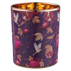 Glas Windlicht INSTYLE mit Print, 7x7x8,5cm, violett, 4/Box 33,5x7,5x9cm, Lepuro