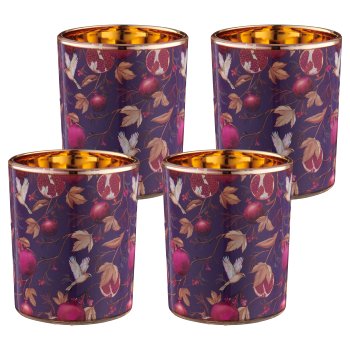 Glas Windlicht INSTYLE mit Print, 7x7x8,5cm, violett, 4/Box 33,5x7,5x9cm, Lepuro