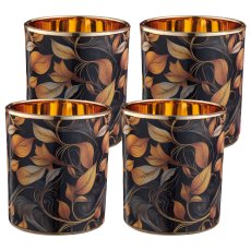 Glas Windlicht INSTYLE mit Print, 9x9x10cm, schwarz, 4/Box 41,5x9x10,5cm, Lepuro
